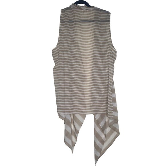 Chicos 3 Draped Open Front Striped Cardigan XL Vest Sheer Tan Striped - Picture 7 of 11